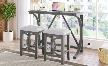 TOPMAX Farmhouse 3-Piece Counter Height Dining Table Set with USB Port and Upholstered Stools,Gray