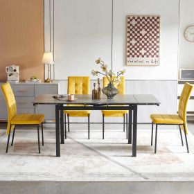 5-Pieces Functional Retractable Ceramic Table Dining Table Dining Set Including Yellow Velvet High Back Black Color Legs for Living Room,Dining Room