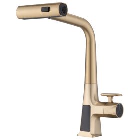 Brushed Gold Waterfall Kitchen Faucet with Temperature Display, Single Handle Kitchen Faucet with Pull Down Sprayer, Modern Kitchen Sink Faucet