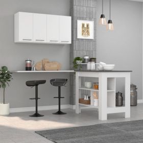 Burlingame 2-Piece Kitchen Set, Kitchen Island and Wall Cabinet, White and Onyx