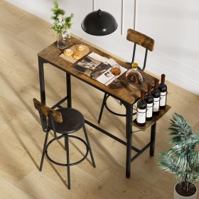 Wood Top Metal Base side table Industrial Bar Table with two chair--Adjustable table base Bistro Whiskey Pub Table,47.44"W x 15.75"D x 35.43"H