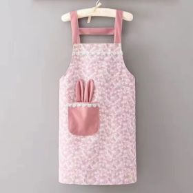 1pc Polyester Cotton Apron, Cute Rabbit Ears Apron, Adjustable Strap And Large Pockets Apron, Kitchen Cooking Baking Bib Apron, Chef Apron (Color: Pink)